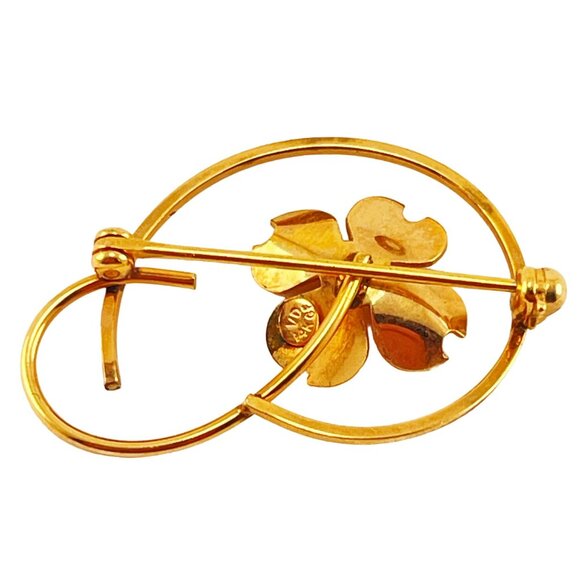 Van Dell 14K Gold Filled Dogwood Pin Brooch Textured Metal and Open Scroll - Picture 4 of 5